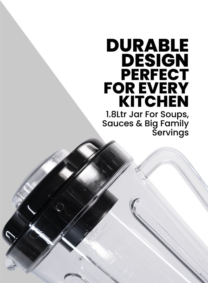 TEAM Blender – 600W Powerful Mixer Grinder with 1.8L Jar, 2-Speed + Pulse, Stainless Steel Blade, Dry Mill Cup for Spices & Coffee, Safety Lock – Durable ABS Body - Image 3